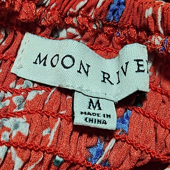 Anthropologie Moon River Red Floral Top Womens Size Medium Ruffle Sleeveless - Picture 6 of 7